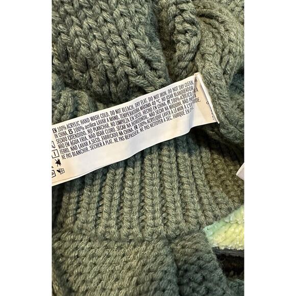 Cableknit Mockneck Sweater Size Medium Green Heavy 3D Flowers Cropped Forever 21 - Picture 5 of 5